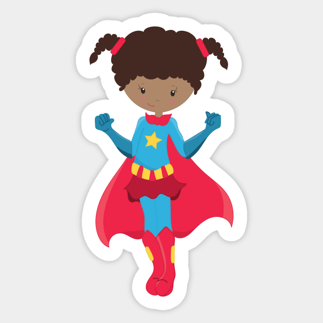 African American Girl, Superhero Girl, Red Cape Sticker by Jelena Dunčević